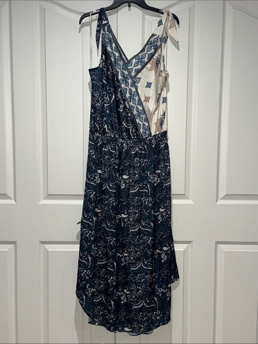 Charlie B Patchwork Paisley Maxi Dress Blue White L